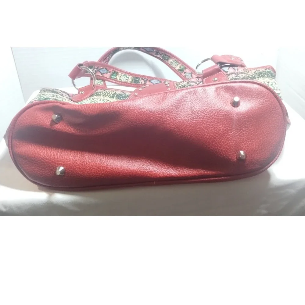 Heritage West Red Southwestern Studded Rhinestone Concho Shoulder Bag Tote